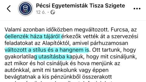 „Óellenzéki” érkezők vették át az irányítást az alapítóktól az egyik pécsi Tisza-szigetben